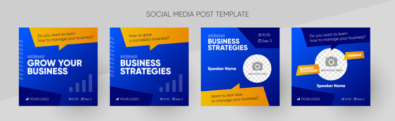 Business webinar social media post template. Background and illustration for social media banner design in vector. 