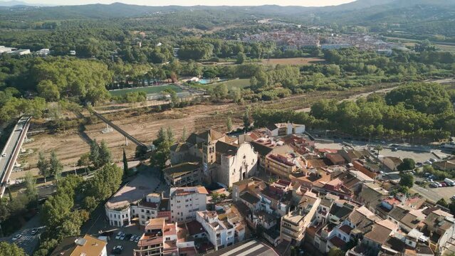 City of Tordera aerial images along the dry river in barcelona province small catalan town