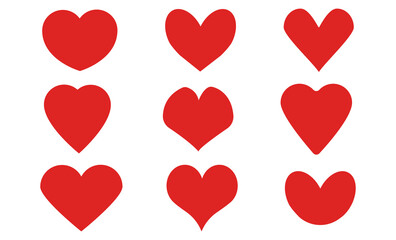 Set of red hearts icons.Vector illustration isolated on white background.