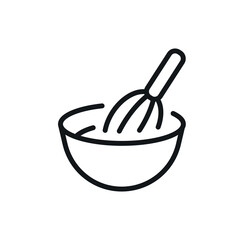 Manual hand mixer and bowl linear icon. Kitchen and Cookware. Thin line customizable illustration. Contour symbol. Vector isolated outline drawing. Editable stroke