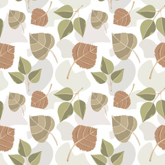Fall vector background. Brown and green colors. Autumn leaves seamless pattern.