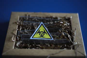 American flag and biohazard sign. The concept of American biolabs and research centers.