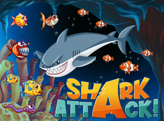 Obraz na płótnie Canvas Shark attack icon with underwater sea animal