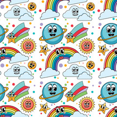Space and sky icons seamless pattern