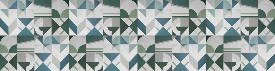 Abstract green blue white square mosaic tile wall texture background banner panorama, with textured seamless geometric shapes retro pattern