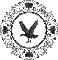 Fototapeta na wymiar duck logo with floral frame handmade vector