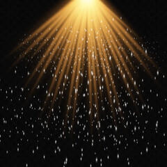 Transparent golden glow effect with dust. The star exploded with sparks and sparkles on a transparent background.