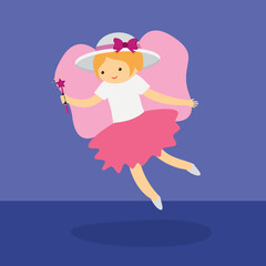 Pink fairy flying with a magic wand