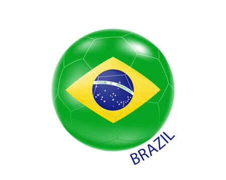 A soccer ball with the colors of the flag of Brazil.Vector illustration of a three-dimensional soccer ball.The concept of football in 2022.