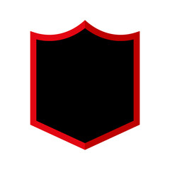 Empty black and red shield. Vector frame. Isolated on white background.