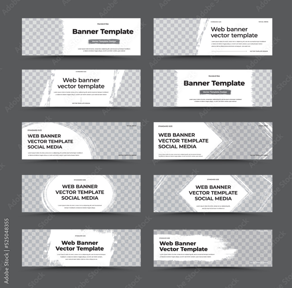Poster eps vector web banner template, horizontal brochure with black text on white background, brush strok