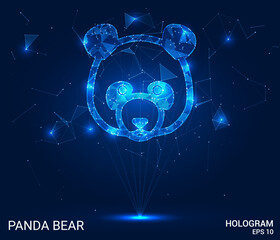 A hologram of a panda bear. Panda bear is made of polygons, triangles of dots and lines. Panda bear icon is a low poly compound structure. Technology concept vector. © newrossosh