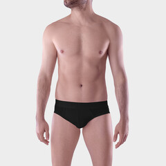 Template of black men's brief, fashionable panties front view, for design, pattern, advertising.