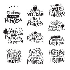 Fototapeta premium set of elements Hand lettering illustration Princess baby born t-shirt signs