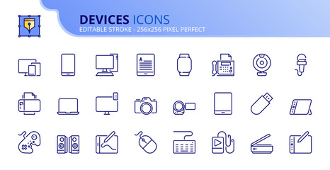 Simple set of outline icons about devices