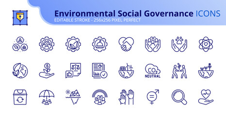 Simple set of outline icons about Environmental Social Governance. - 525048744