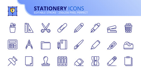 Simple set of outline icons about stationery