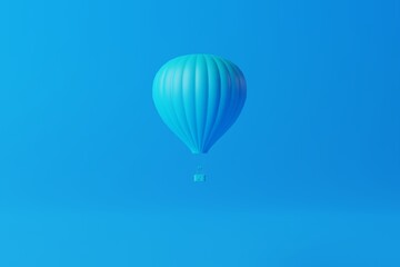 Obraz premium Blue air balloon on a blue background. Air balloon flying concept, attraction. Reaching for the sky. 3d rendering, 3d illustration.