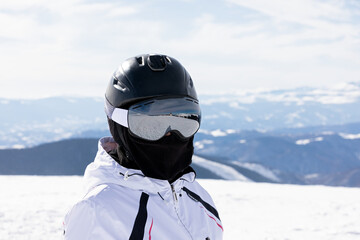 Fototapeta na wymiar Full face cover ski outfit