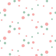 Hand drawn seamless vector pattern with pink and green glitter on white background. Cute vintage design for wrapping paper, textile, print, apparel, fabric, wallpaper, card, gift, packaging.
