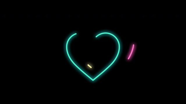 Animated hearts are stylized as 80th neon. 4K. Alpha channel
