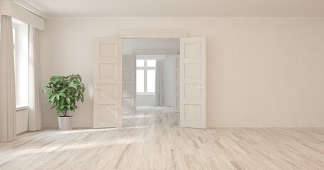 Fototapeta premium White empty room. Scandinavian interior design. 3D illustration