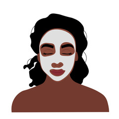Beautiful African-American woman with facial mask against white background