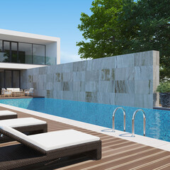 Modern villa with swimming pool. Architecture concept for Real estate. 3d illustration