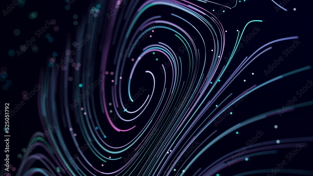 Poster abstract digital background from rounded colored lines. information flow space. big data visualizati