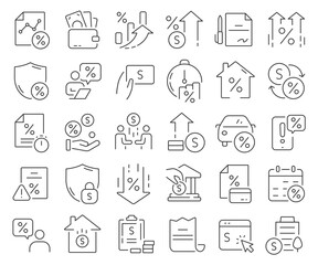 Credit and mortgage line icons collection. Thin outline icons pack. Vector illustration eps10