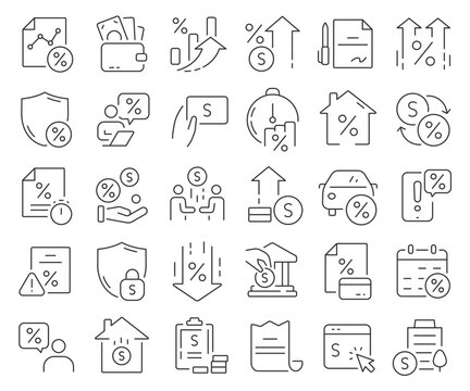 Credit and mortgage line icons collection. Thin outline icons pack. Vector illustration eps10