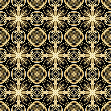 Seamless luxurious surface pattern in golden color. Use for fashion design, clothing, fabrics, home decoration, bedding, wallpapers, invitations, greeting cards and gift packages.
