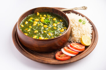 Palak sweet corn sabzi also known as Spinach Makai curry sabji, north Indian main course menu