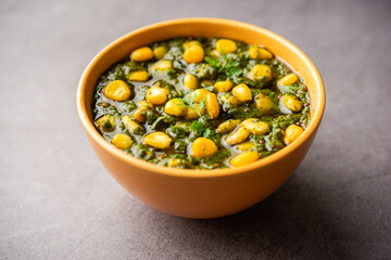 Palak sweet corn sabzi also known as Spinach Makai curry sabji, north Indian main course menu
