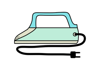 Iron with a wire and a plug, color drawing, on a transparent background, for printing and design