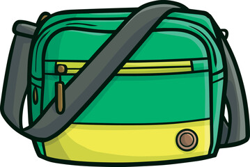 Modern green sling bag cartoon vector