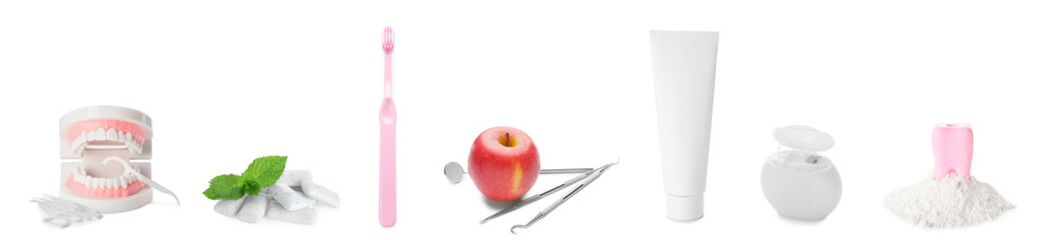 Set for oral hygiene isolated on white