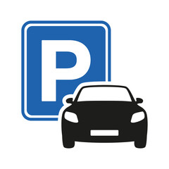 Car parking blue icon. Parking space. Parking lot vector illustration - obrazy, fototapety, plakaty