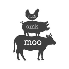 Cluck oink moo farmhouse quotes. Farmhouse Saying. Isolated on white background. Farm Life sign.  Southern vector quotes.