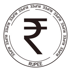 Rupee currency logo on white background.