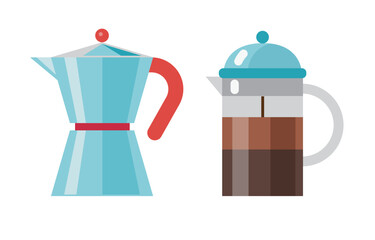 Moka Pot and French Press Coffee Makers Icons