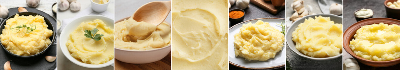 Collage with tasty homemade mashed potato