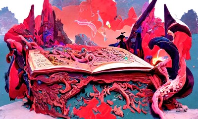 Abstract conceptual design of a magic spell book with some fantasy elements