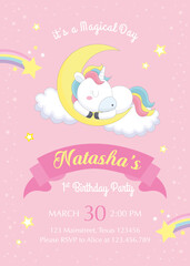 First Birthday Invitation with cute unicorn