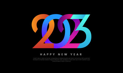 Happy New Year 2023. Gradient logo text number of 2023 background. Template design for poster, calendar, banner, flyer, web. Vector illustration