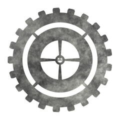 Letter O inside gear on transparent background, alphabet from old metal gears, 3d rendering   