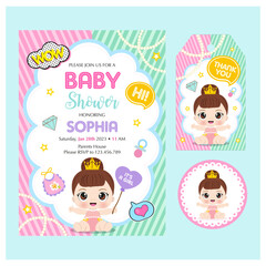 Baby shower invitation set with cute little princess