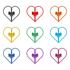 Heart tied with ribbon icon. Set icons colorful