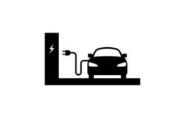 Electric car vector icon Vector Illustration. Electric car and charging station