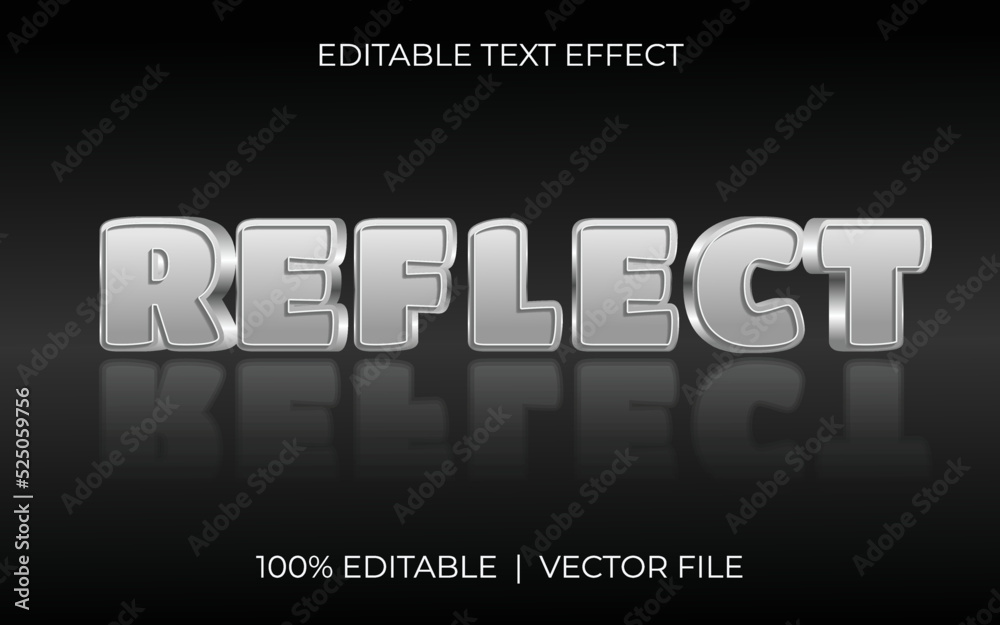 Fototapete text effects design concept for bold font style. 3d metallic and glossy reflection text effects desi